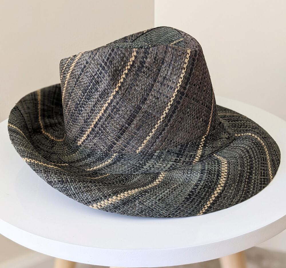 Lightweight raffia fedora hat made in Madagascar, Gray